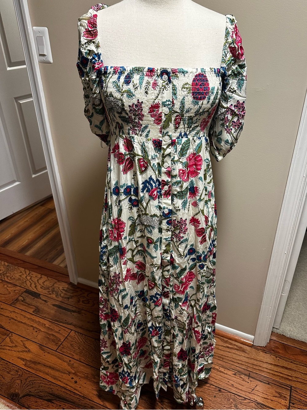 Emerson Fry Cream Maxi Dress with Pink and Blue Floral Print